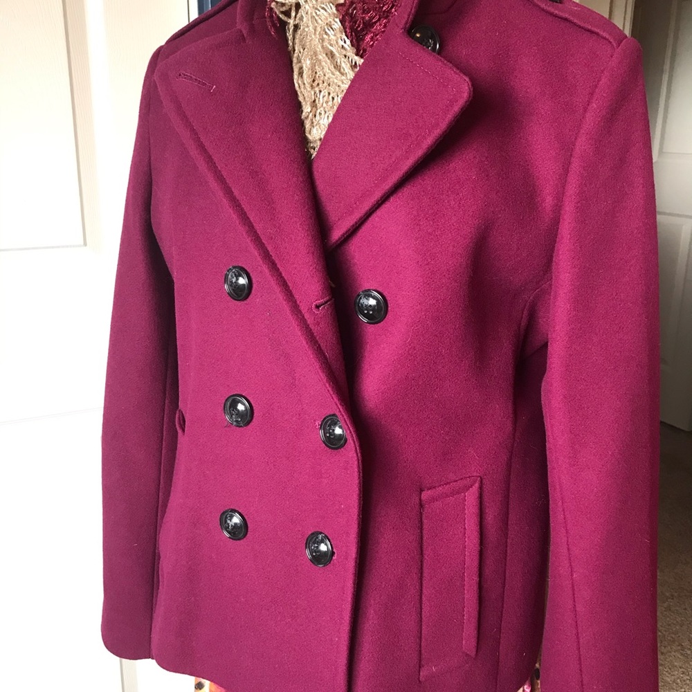 Double-Breasted Wool Raspberry Jacket Lined In Le… - image 2